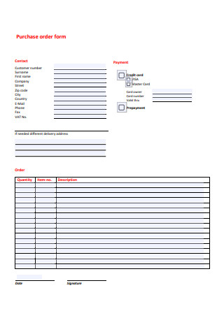 Simple Purchase order form