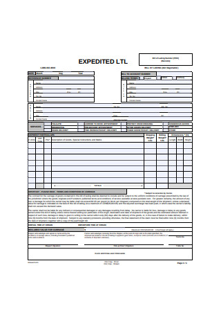 Standard Bill of Lading Form Example