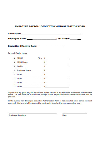 Standard Employee Payroll Deduction Authorization Form