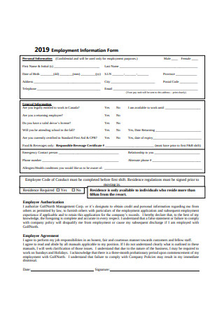 Standard Employment Information Form