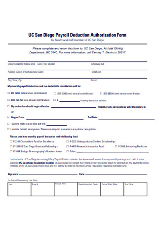 Standard Payroll Deduction Authorization Form Example