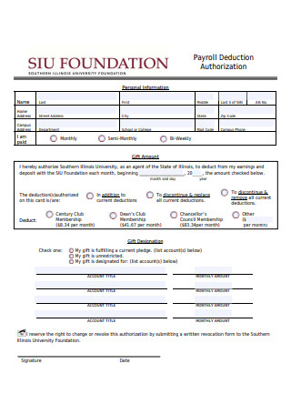 Standard Payroll Deduction Authorization Form Sample