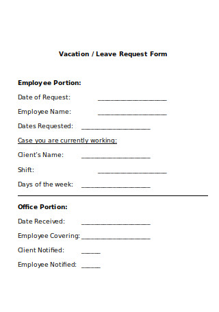 Standard Vacation Leave Request Form