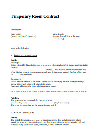 Temporary Room Contract in PDF
