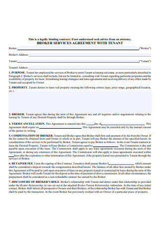 Tenant Broker Services Agreement