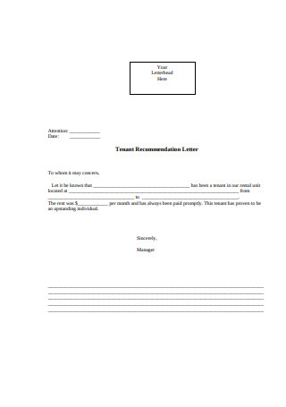 Tenant Recommendation Letter in PDF
