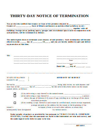 Thirty Day Notice of Termination Form