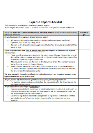 Travel Expense Report Checklist