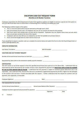 Vacation Cash Out Request Form