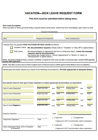 Vacation Sick Leave Request Form