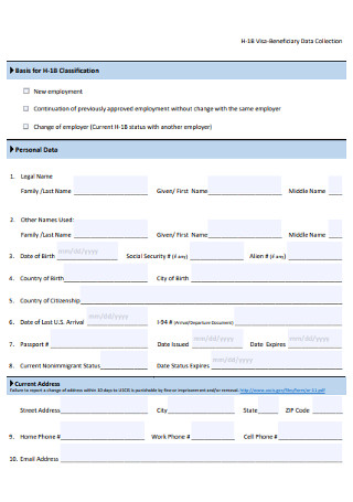 Visa Beneficiary Data Collection Form