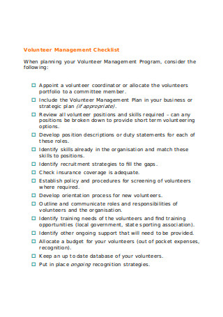 Volunteer Management Checklist