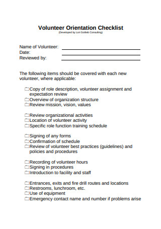 Volunteer Orientation Checklist