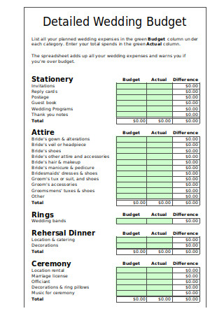 Wedding Budget Spreadsheet Example