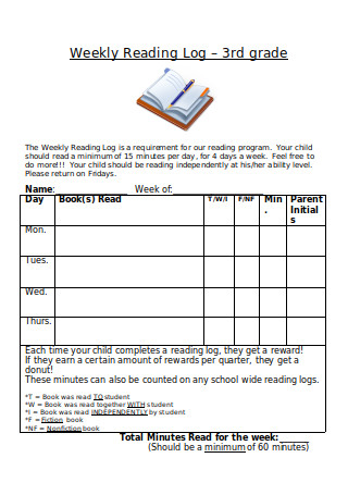 Weekly Reading Log – 3rd Grade