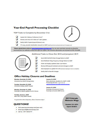 Year End Payroll Processing Checklist Sample
