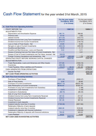 Year Ending Cash Flow Statement