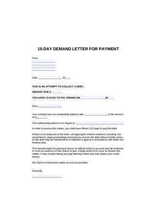 15 Day Demand Letter for Payment