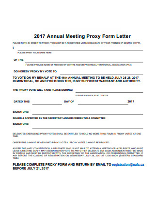 Annual Meeting Proxy Form Letter