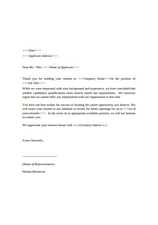 Application Rejection Letter Sample