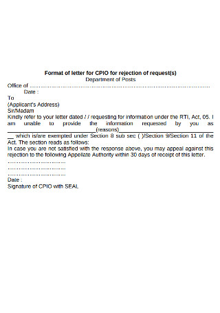 Application Rejection of Request Letter