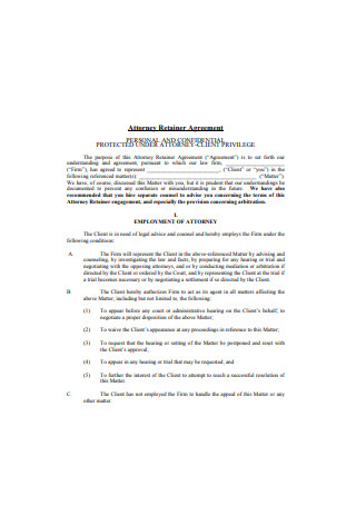 Attorney Retainer Agreement Sample