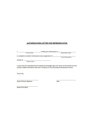 Authorization Letter for Representive