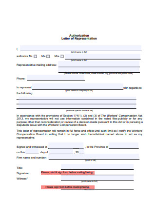 Authorization Letter of Representation