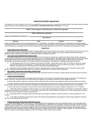 Authorized Dealer Agreement Example