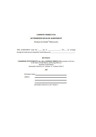 Authorized Dealer Agreement Format