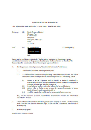 Basic Confidentiality Agreement Example