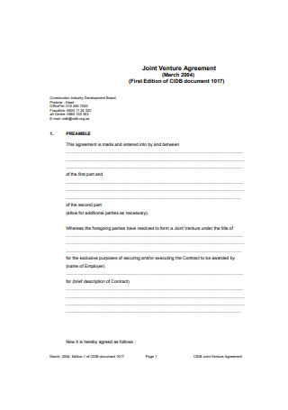 Basic Joint Venture Agreement Example