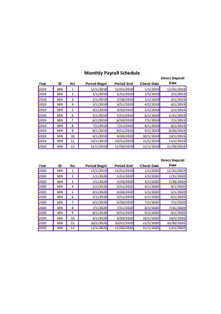 Basic Monthly Payroll Schedule