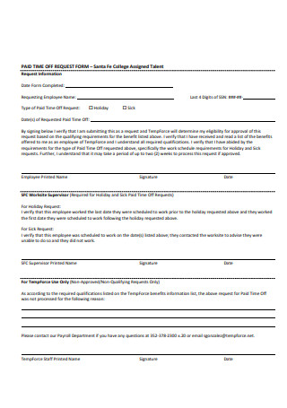 Basic Paid Time Off Request Form