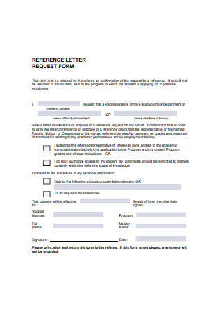Basic Reference Letter Request Form