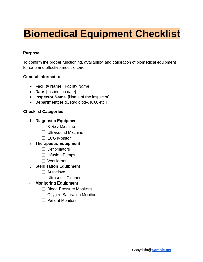 Biomedical Equipment Checklist Google Docs 01 13 2025 11 17 AM