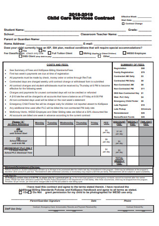 Child Care Services Contract Form
