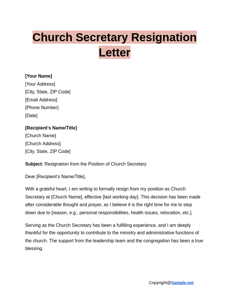 Church Secretary Resignation Letter Google Docs 01 13 2025 11 10 AM