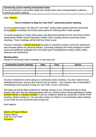 Community Action Meeting Introduction Letter