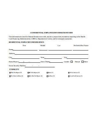 Confidential Employee Information Form