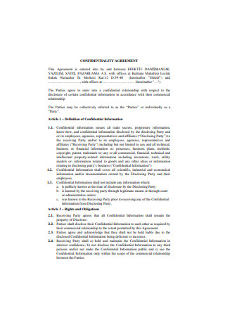 Confidentiality Agreement Example