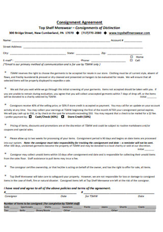 Consignment Agreement Application Form