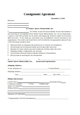 Consignment Agreement Sample