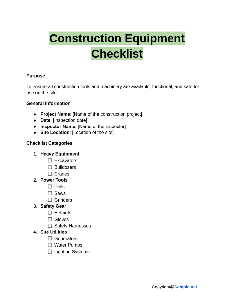 Construction Equipment Checklist Google Docs 01 13 2025 11 17 AM