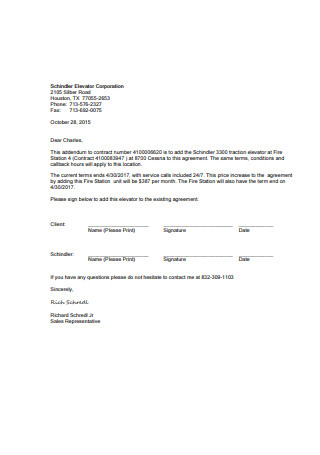 Contract Addendum Letter