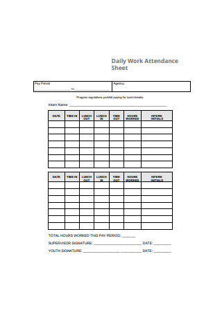 Daily Work Attendance Sheet