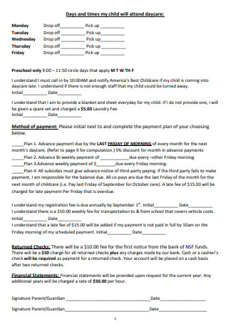 Daycare Contract Between Provider and Parents