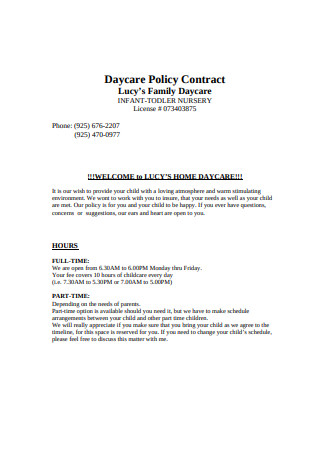 Daycare Policy Contract