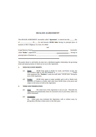 Dealer Agreement Format