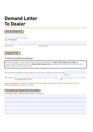 Demand Letter to Dealer